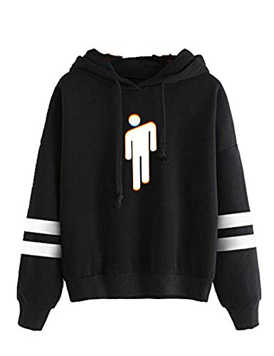 Siennaa Sudadera Billie Eilish Niña, Billie Eilish Sudadera Unisex Mujer Hombres Béisbol Deporte Casual Impresión Suéter Sudaderas con Capucha Billie Eilish de Fans Fresco Sweatshirt (Negro-F,S)