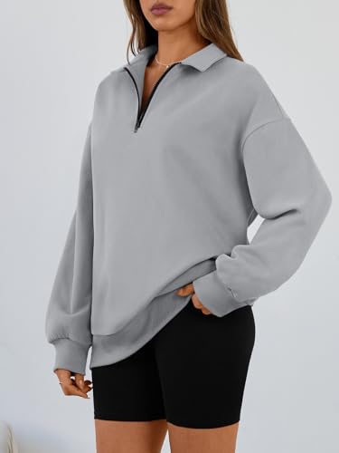 Image of Trendy Queen Women's Oversized Sweatshirts Half Quarter Zip Fleece Sweaters | Soft Cozy Zip Pullover, Comfort Warm Sweaters for Fall Winter, Fashion Mock Neck Outfits