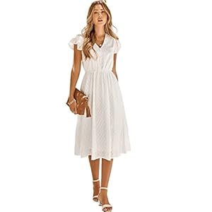 Damen Frühling Sommer Rock Bequem Lässig Kleider Elegant Röcke Frauen V-Ausschnitt Solide Farbe Lotus Blatt Ärmel Lässig Langes Kleid