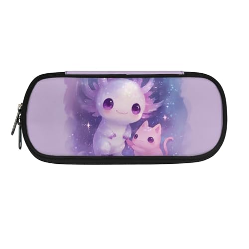 Image of Purple Galaxy Axolotl Cat Pencil Case Lightweight Pen Cases for Stationery Zippered Pencil Pouch Portable Storage Bag for Supplies