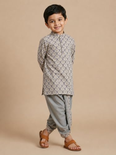 Image of The Mom Store Baby /Kids Boys Dhoti Kurta Set | Dhoti and Kurta | 100% Cotton | Comfortable | Ethnic | Festive Look | Block Prints | Colored Dhoti | Blue