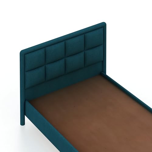 Image of Ganpati Arts Solid Sheesham Wood Louis Upholstered Single Size Bed Without Storage | Modern Design Wooden Single Bed Cot Palang Furniture for Bedroom, Guest Room, Hotels and Home (Teal, 4 Ft)