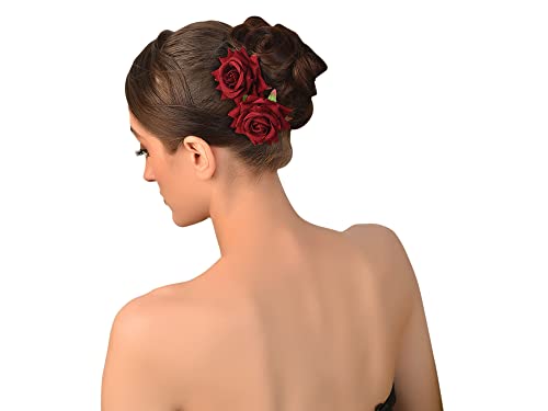 Image of Vogue Hair Accessories Light Weight Rose Flower Bun Maker Juda Pins Hair Accessories (Maroon Set -2)
