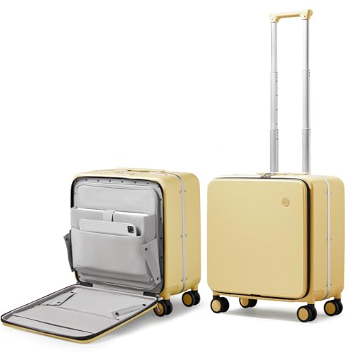 Image of mixi Luggage Suitcase with Spinner Wheels, Travel Luggage Aluminum Frame PC Hardside with TSA Lock & Cover, Lark Yellow, 18-inch, Minimalist