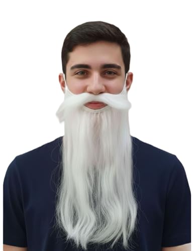 Image of BookMyCostume White Beard & Moustache Old Man Drama Kids & Adults Fancy Dress Costume Accessory Free Size