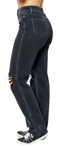 Judy Blue Women's High-Waist Rigid Magic 90's Destroyed Knee Straight-Leg Jeans2