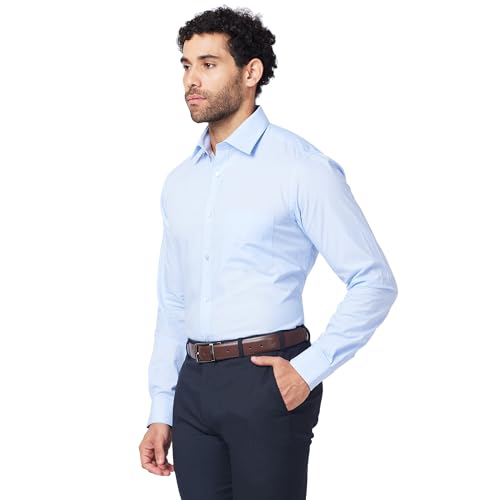 Image of Raymond Men's Slim Fit Pure Cotton Structure Pattern Semi Cutaway Collar Full Sleeve Formal Shirt