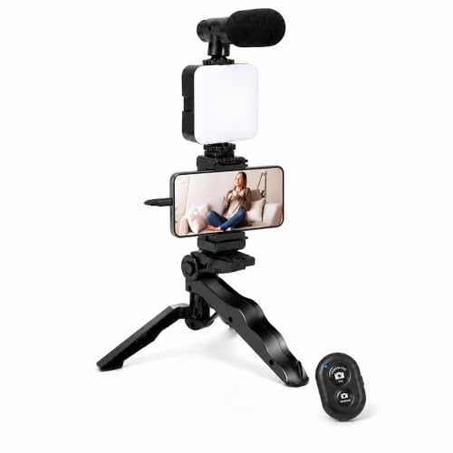 Image of Sounce 6-in-1 Vlogging Kit with Tripod | Mini LED Light, Cardioid Microphone & Phone Clip | Compatible with iPhone & Android | for YouTube, Instagram, Live Streaming & Video Calling