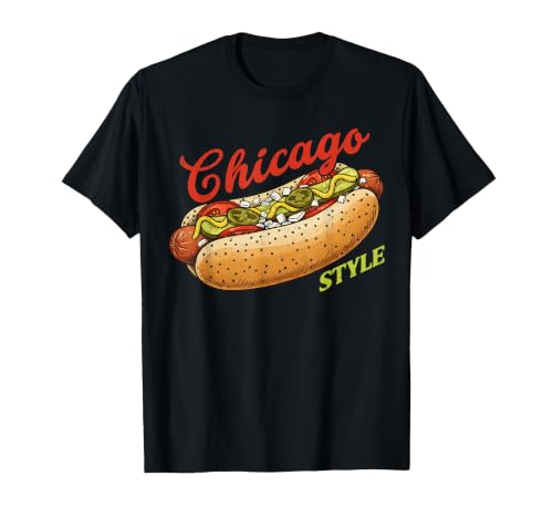 Retro Chicago Hot Dog Hotdog Tourist Summer Souvenir Travel T-Shirt, Men, Black, 3X-Large