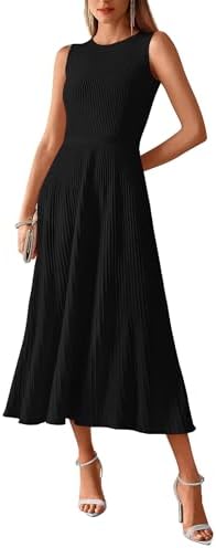 BTFBM Women Tank Midi Dress Summer Crewneck Sleeveless Pleated A ...