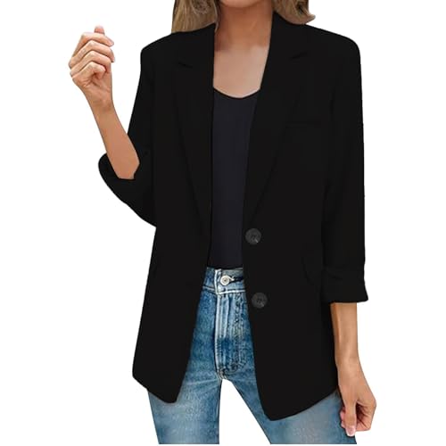 Generico Blazer Mujer Invierno Oversize Ceremonia Chaqueta de Mujer Curvy Ligero Mono Classic Blazer Negro Mujer Oversize Abierto Delante Cuello Color Sólido Top, 02#negro, L
