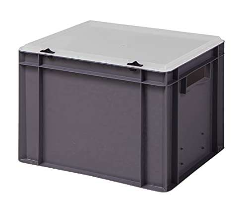 1a-TopStore Design Eurobox Stapelbox Lagerbehälter Kunststoffbox in 5 Farben und 16 Größen mit transparentem Deckel (matt) (grau, 40x30x28 cm)