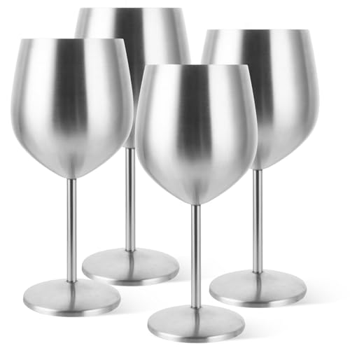 DAJAVE Copas de vino de acero inoxidable, juego de 4 copas de cóctel de 500 ml, de acero inoxidable, para camping, irrompibles, robustas y portátiles, copas de champán, juego para fiestas, picnics