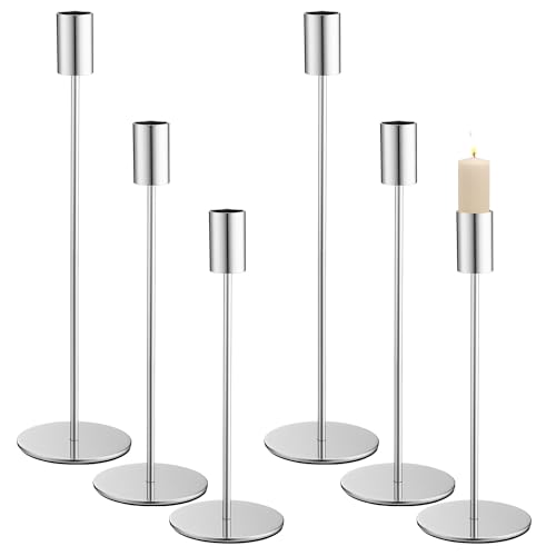 Kerzenständer 6 teiliges Set, 6 Kerzenständer Silber, Säulenförmig...