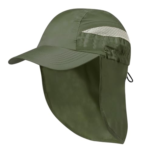 Gorra con Protector Cuello-Nuca. Gorra Trekking Montaña Senderismo. Gorra Cierre Ajustable Microfibra. Gorra Hombre. Gorras Mujer. (Microfibra, Verde)