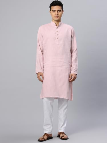 Image of Majestic Man Men's Cotton Regular Fit Traditional Mandarin Collar Ethnic Motifs Solid Long Kurta