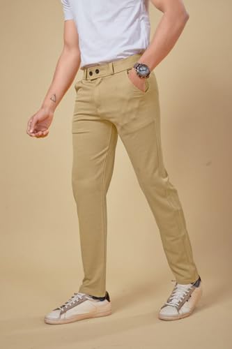 Image of Men's Classic Khaki Formal Trousers, Slim Fit Design with Belt Loops and Pockets