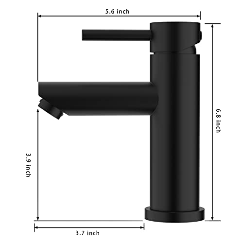 Amazing Force Single Hole Bathroom Faucet Single Handle Bathroom Sink Faucet Matte Black Stainless Steel Basin Mixer Tap,Sink Drain & Deck Plate Not Included(Matte Black) 1.2 Gpm #TOP4