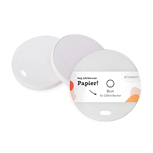 Wiseware Lot de 25 couvercles en papier jetables Blanc Coffee To Go ∅ 80 mm - Convient pour tasses à café de 200 ml - Sans PLA/PE - Couvercle biodégradable avec revêtement bio Cover