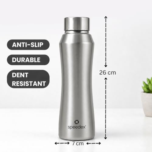 Image of Speedex Stainless Steel Water Bottle 1 Ltr, Leak Proof Screw Cap, BIS Approved 1000 ml Metal Bottle For Daily, Office, School, Gym, Travel Use for Men, Women, Kids, Adults, Silver, Set of 2