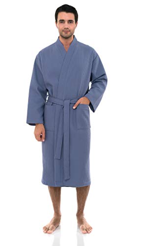 TowelSelections Men s Waffle Bathrobe Turkish Cotton Kimono Robe X-Small Small Bleached Denim