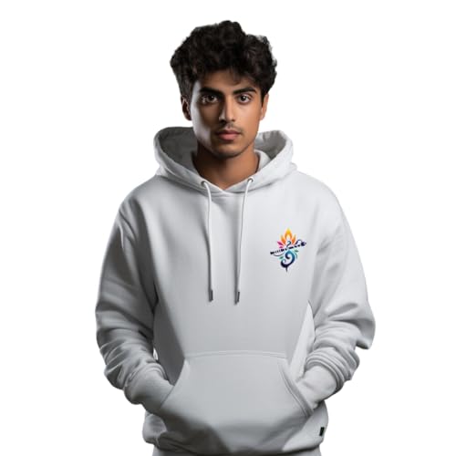 Image of prabhu bhakti Solid White Peacock Feather Back Printed Pullover Full Sleeve White Hoodies Full for Men