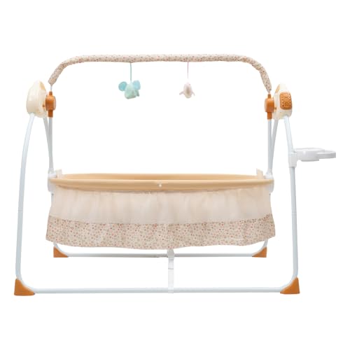 Eieblek Baby Crib Cradle, Automatic Intelligent Rocker Bed (5 Speeds), Multifunctional Foldable Baby Swing Cradle with Bluetooth,Controller, for 0-18 Months, Khaki