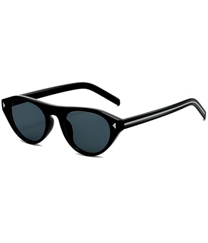 Image of EYLRIM Retro Oval Cat Eye Sunglasses for Women Men Trendy Flat Top Narrow Cateye Shades UV400 Protection