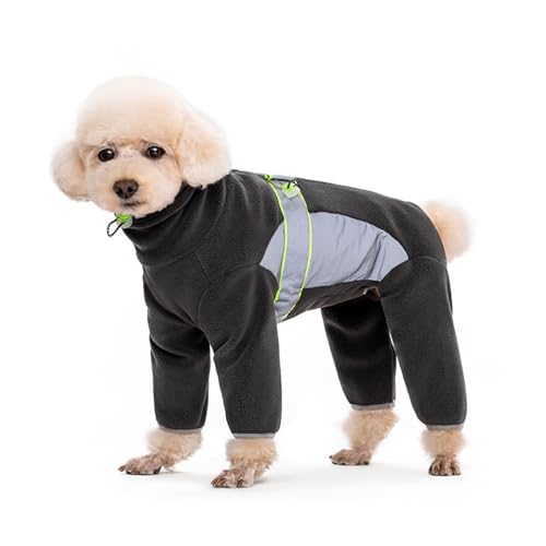 Warmer Fleece-Hundemantel mit Beinen, sicher, reflektierend, vollständig geschlossen, schneidbarer Bauch, kleine Hunde, Herbst, Winter (Graublau, Größe 2XL)