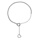 MECCANIXITY Collar de cadena deslizante, collar cubano ajustable en Y con anillo en O de corazón, gargantilla de cadena de acero inoxidable para mujer, joyería punk gótica, 31.5 Inches, Acero