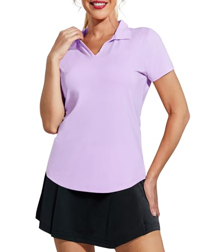 Image of MIER Women's Golf Polo Shirts Collared V Neck Short Sleeve Tennis Shirt, Dry Fit, Moisture Wicking
