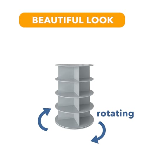 SpaceAid 4 Tier Rotating Shoe Rack Tower, Spinning Shoe Display Lazy Susan, Revolving 360 Shoe Rack Storage Round Carousel, Vertical Handbag Rotate Shoes Closet Organization (4-Tier Gray)