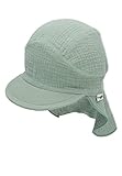 Sterntaler Unisex Schirmmütze mit Nackenschutz Musselin Sonnenhut, dunkelgrün, 47