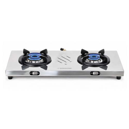 Sunshine Falcon 2 Burner | Ultra Slim 2 Burner Stainless Steel Gas Stove | Ergonomic Knob, Brass Burner, 5G Technology...
