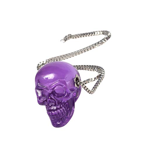 Amosfun Colar pingente de caveira de resina transparente 3D Halloween roxo pingente colar colar joia