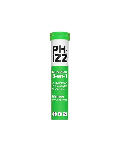 Electrolytes Phizz, Multivitamines & Comprimés d'hydratation - 20 comprimés de réhydratation effervescents - 18 vitamines et minéraux, vitamine C, végane, végétarien et hypocalorique (mangue)