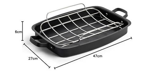 Merten & Storck Pre-Seasoned Carbon Steel Induction 47x27x6 cm Roasting Pan with Stainless Steel Removable Roaster Rack, Oven Safe Up to 300°C, Black - Image 3