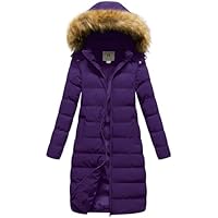 CREATMO US Parka Jacket Women Winter Coat Womens Plus Size Coats Ladies Women's Water-Resistant Thickened Knee Length Lightness Hooded Down Long Puffer Purple XL