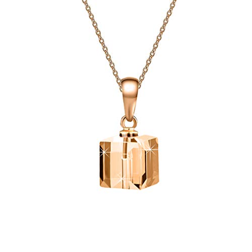 EVEVIC Austrian Crystal Cube Pendant Necklace for Women, 14K Gold Plated