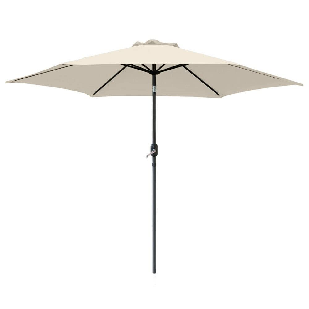 WDSOPK Outdoor Garden Parasol Sun Shade Round Crank Canopy Cream Patio Umbrella