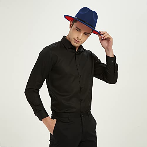 Image of Classic Fedora Hat Flat Top Hat Felt Pork Pie Hat Wide Brim Church Derby Cap for Women and Men