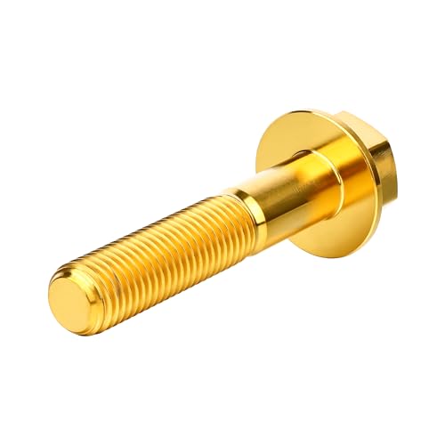 Image of Ti Screws M10 x 20 25 30 35 40 45 50 55 60 65 70 75 80 90 100mm 1.25 Pitch Titanium Flange Hex Bolt Pack of 4 (Gold, M10x50mm)