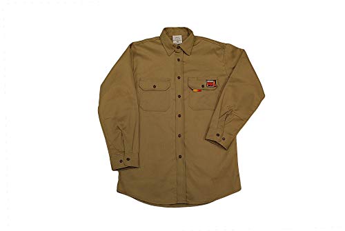 Comeaux FR Welding Work Shirt KHAKI Long Sleeve T-Shirt Mens (Extra Large)
