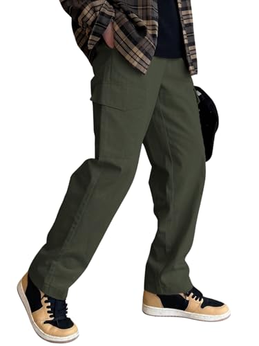 Image of GRECIILOOKS Men Loose Low-Rise Baggy Cargo Pants - Cotton Trousers with Adjustable Drawstring Waist - Casual Streetwear Utility Cargos