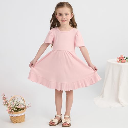 Little Girl Summer Dress Girls Puff Short Sleeve Ruffle Dress Solid Color A-Line Dresses 3-8 Years4
