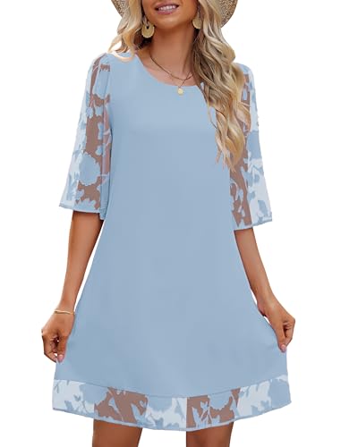 Image of LookbookStore 3 /4 Sleeve Dress for Women Shift Cute Summer Tunic Floral Lace Dresses
