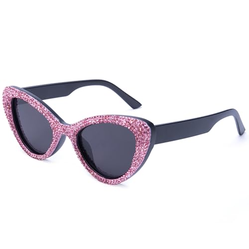 ICARA Fashion Womens Rhinestone Sunglasses Retro Black Cat Eye Sunglasses Crystal Sparkle For Women with UV protection2