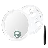 Auxmir 10X Espejo de Maquillaje 15cm con 3 Ventosa, Transparente