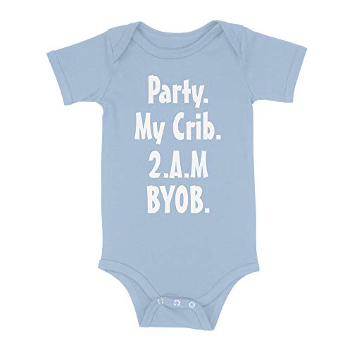 Luxxology Party 2AM. My Crib. BYOB Baby Onesie, Light Blue 18M