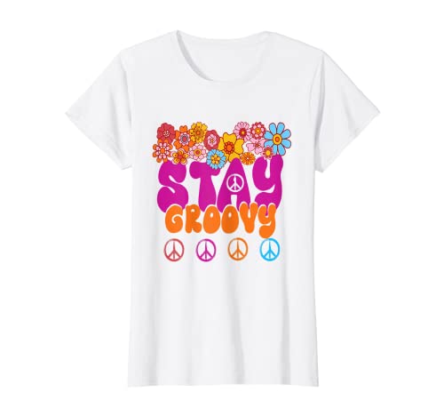 Mujer Retro 60s 70s Paz Estancia Groovy Girasoles Positivo Mente Camiseta